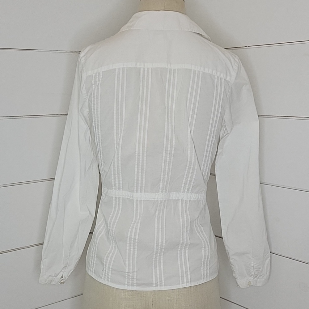 CHARTER CLUB 6 petite white ruffled button-down blouse with tie waist - Picture 2 of 4